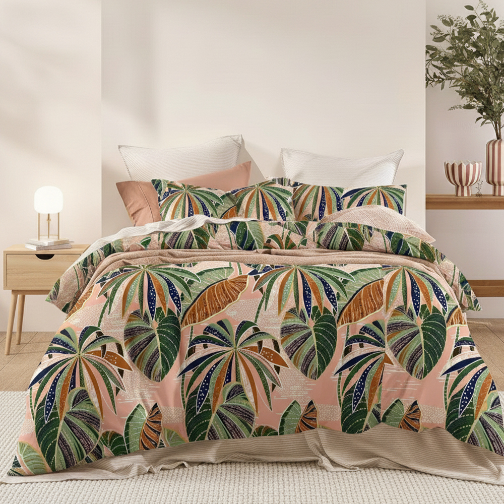 Maidstone Nature Leaf Prints 순수 마이크로 화이버 코튼 프린트 이불 커버 이불 커버 세트 침구 세트